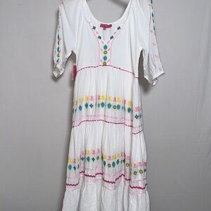 Simply Southern White Maxi Dress with Colorful Embroidery Turtle Beach Cotton L